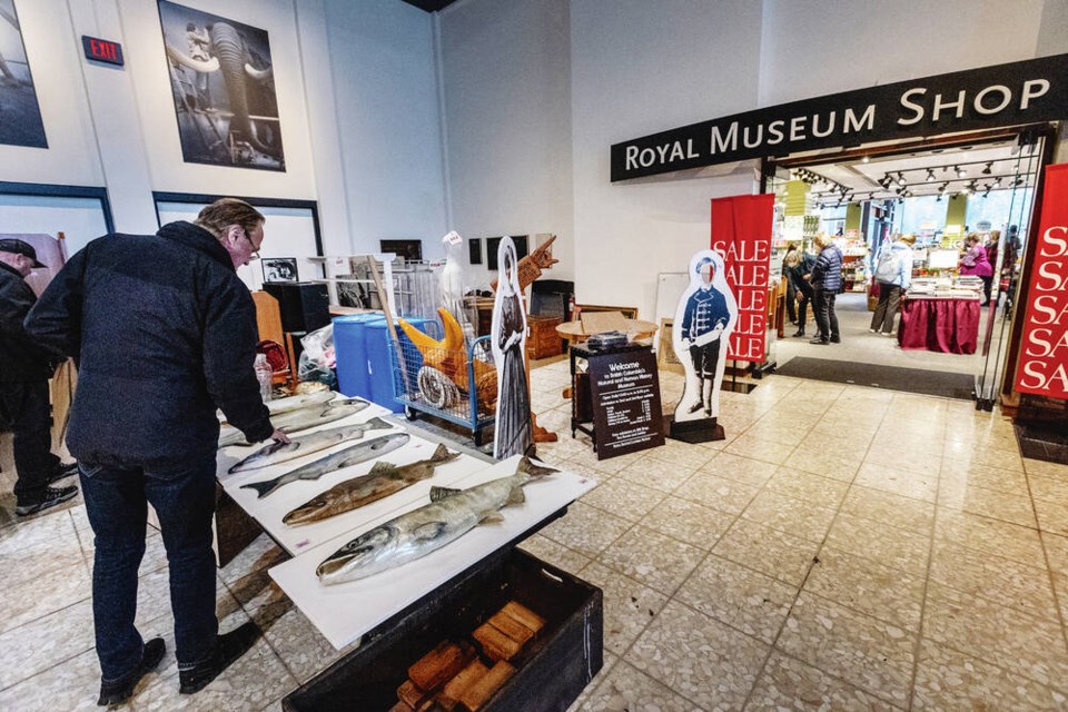 Display items and books at the Royal Museum Shop's 17th Annual Mammoth Sale at the Royal B.C. Museum, which is returning after a three-year hiatus due to the pandemic. DARREN STONE, TIMES COLONIST 