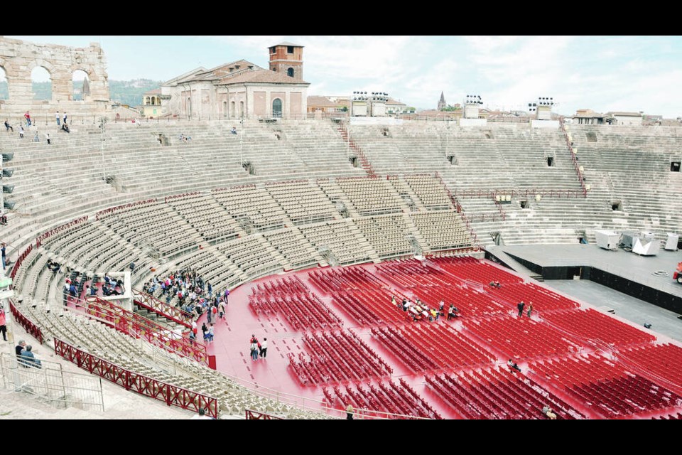 The giant, largely intact, Roman arena in Verona, Italy Verona's Roman arena is an impressive sight, with much of its stonework still intact.  Cameron Hewitt 