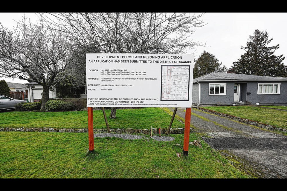 Proposed location of a townhouse development near Shelbourne Street and Freeman Avenue. Developers have been critical of the time and effort it takes to approve development and building permits in Saanich compared with other jurisdictions. ADRIAN LAM, TIMES COLONIST 