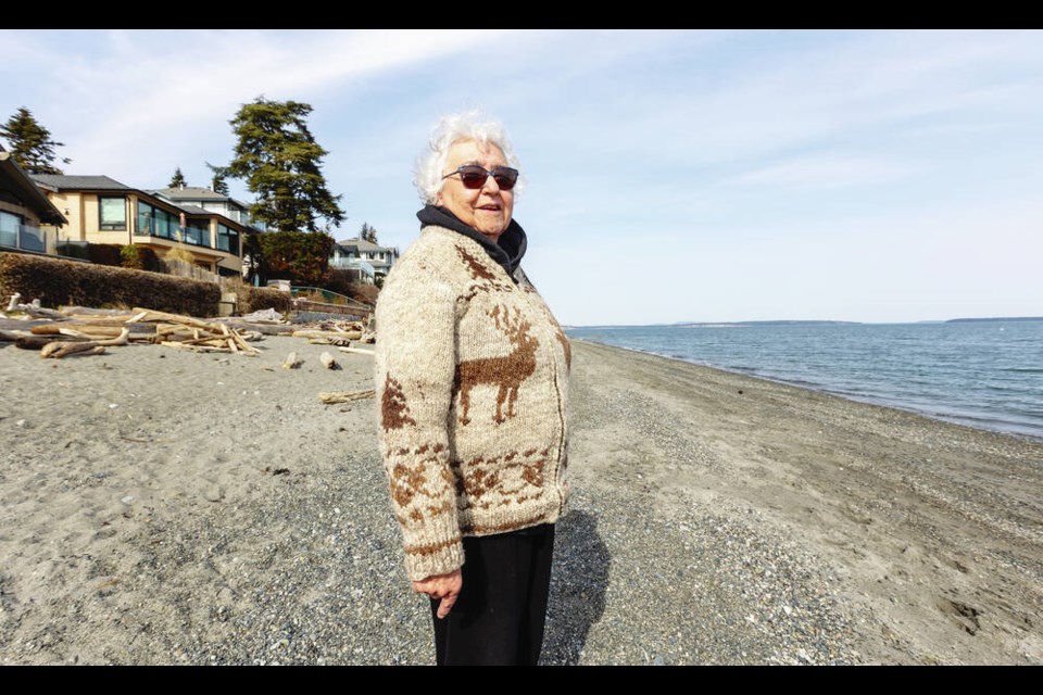 Tsawout First Nations Mavis Underwood on the beach at Agate Lane Park in Cordova Bay. A joint Tsawout-University of Victoria field school will delve into the area this summer looking for clues to a First Nation village that ceased to exist long ago, but may have modern-day implications. DARREN STONE, TIMES COLONIST 