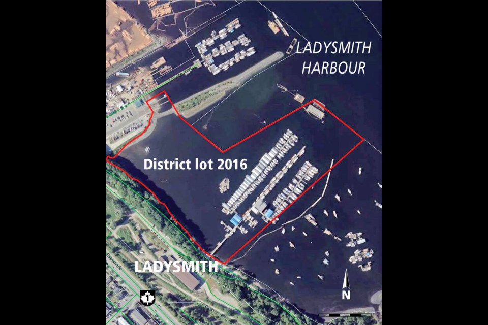 Aerial view of Ladysmith Harbour showing the water lot. 
