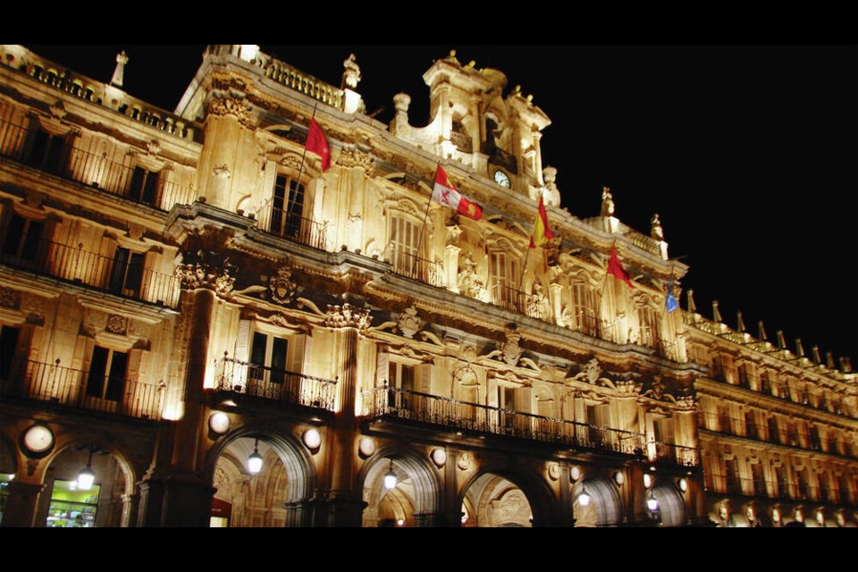 Spain Plaza Mayor, Spains greatest square, sparkles at night, in Salamanca. PAT OCONNOR 