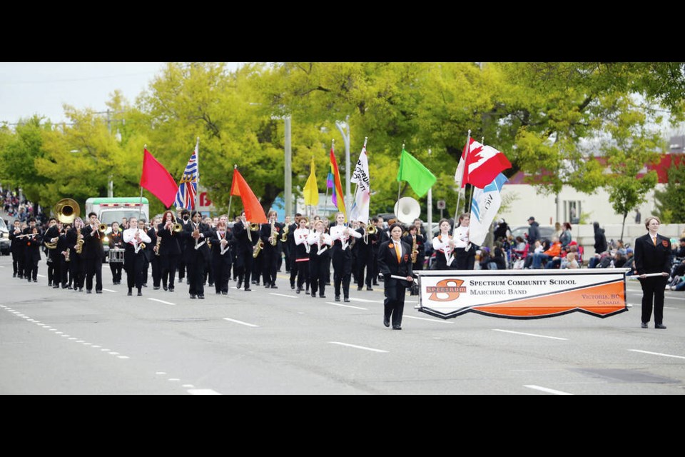 The Spectrum Community School marching band at the 2022 Victoria Day Parade. ADRIAN LAM, TIMES COLONIST 
