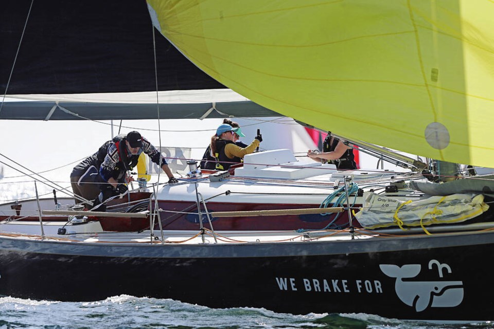 Racing yachts get ready for the start of 2023 Swiftsure races in waters off Victoria on Saturday. ADRIAN LAM, TIMES COLONIST 