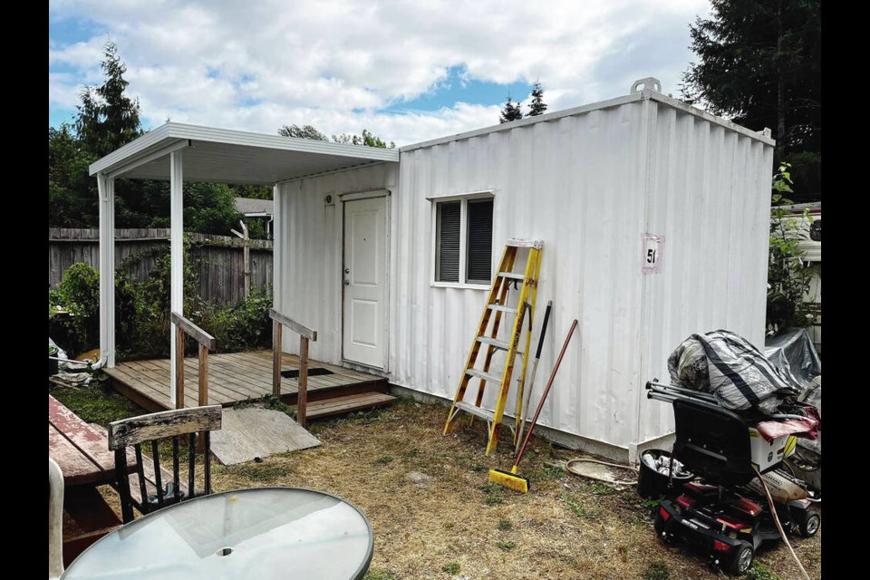 Sea-container home in Courtenay. The non-profit WeCan Shelter Society is now in the process of completing its tenth sea can, a bright-yellow structure dubbed  Big Bird. Via WeCan Shelter Society 
