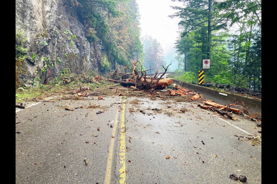 Debris has fallen on Highway 4 from the Cameron Bluffs wildfire. B.C. MINISTRY OF TRANSPORTATION AND INFRASTRUCTURE
