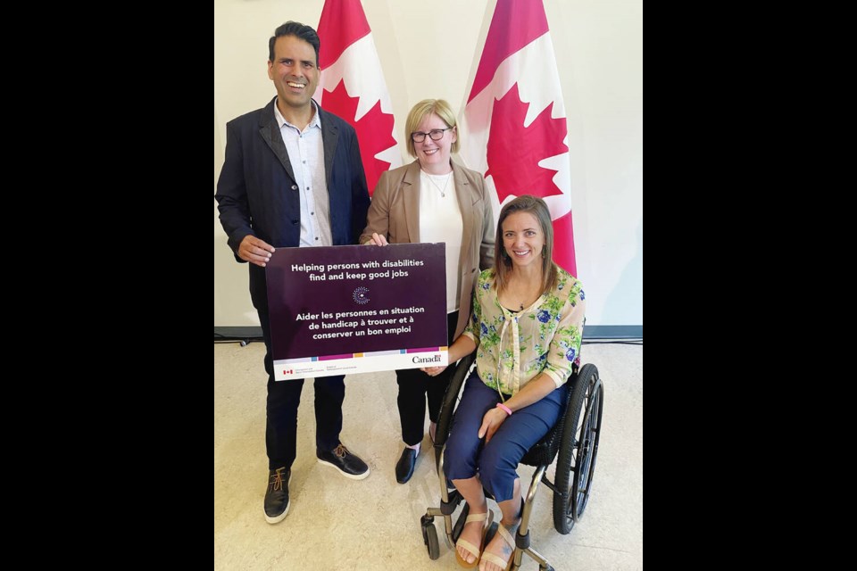 John Howard Society director Manj Toor, Minister of Employment, Workforce Development and Disability Inclusion Carla Qualtrough and Tanelle Bolt. TIMES COLONIST 