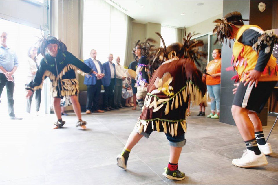 Snuneymuxw First Nation dancers mark the grand opening of the Courtyard by Marriott Hotel in Nanaimo this week. VIA PEG COMPANIES 