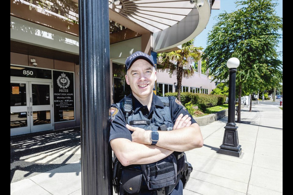 VicPD Const. David Bratzer was diagnosed with post-traumatic stress disorder after investigating the murder of a young woman in Brentwood Bay on Mothers Day in 2019. Bratzer, who was working as a homicide detective with the Vancouver Island Integrated Major Crime Unit, ended up being off work for eight months. DARREN STONE, TIMES COLONIST 