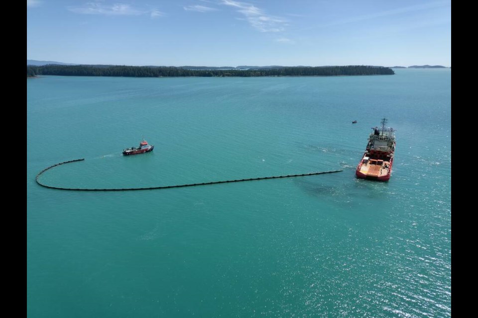 A test deployment of a containment boom as part of an oil spill response exercise conducted off the ocast of Ucluelet this weekend. VIA CANADIAN COAST GUARD 