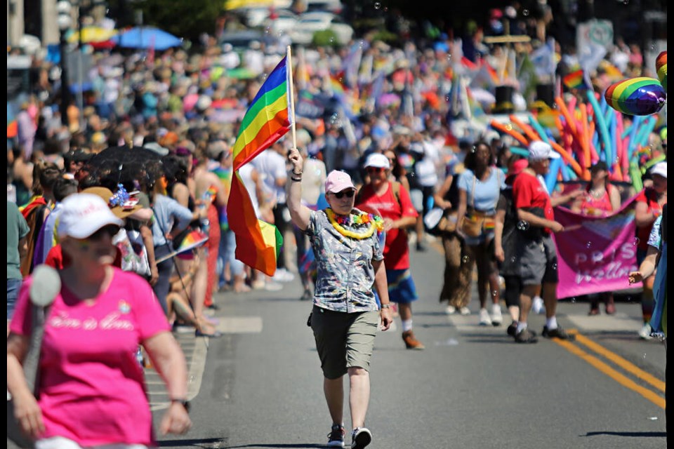 Thousands of people took part in the Victoria Pride Parade on Sunday, July 9, 2023 — either marching or taking in the event. ADRIAN LAM, TIMES COLONIST