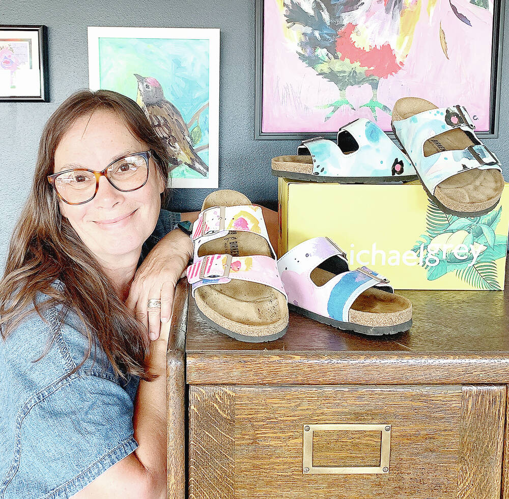 Sooke artist's work displayed on Birkenstock shoes - Victoria