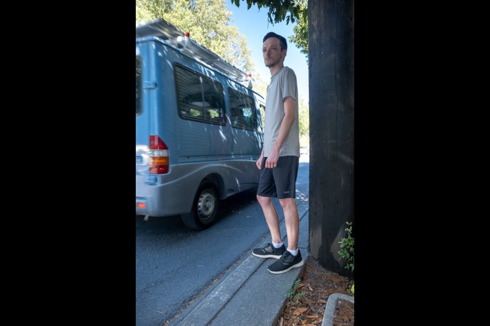 Chad Gaucher stands on a narrow strip of sidewalk on Lansdowne Road that has has been named Greater Victoria’s “jankiest” (slang for poor quality) sidewalk in a contest run by a pedestrian advocacy group. TIMES COLONIST 