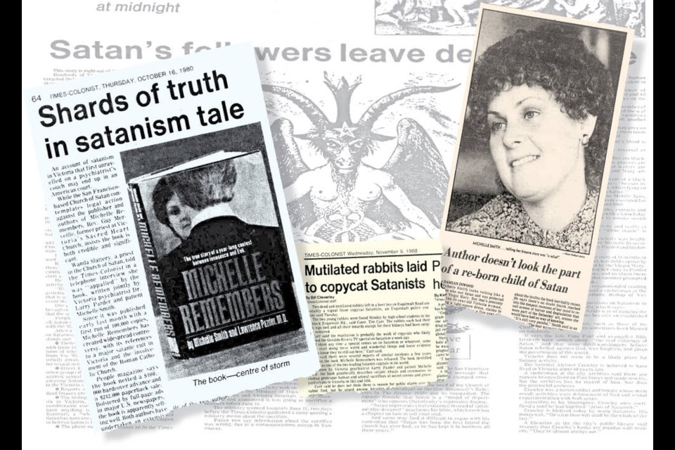 Collage of stories from the Times Colonist about Michelle Remembers from the 1980s. 