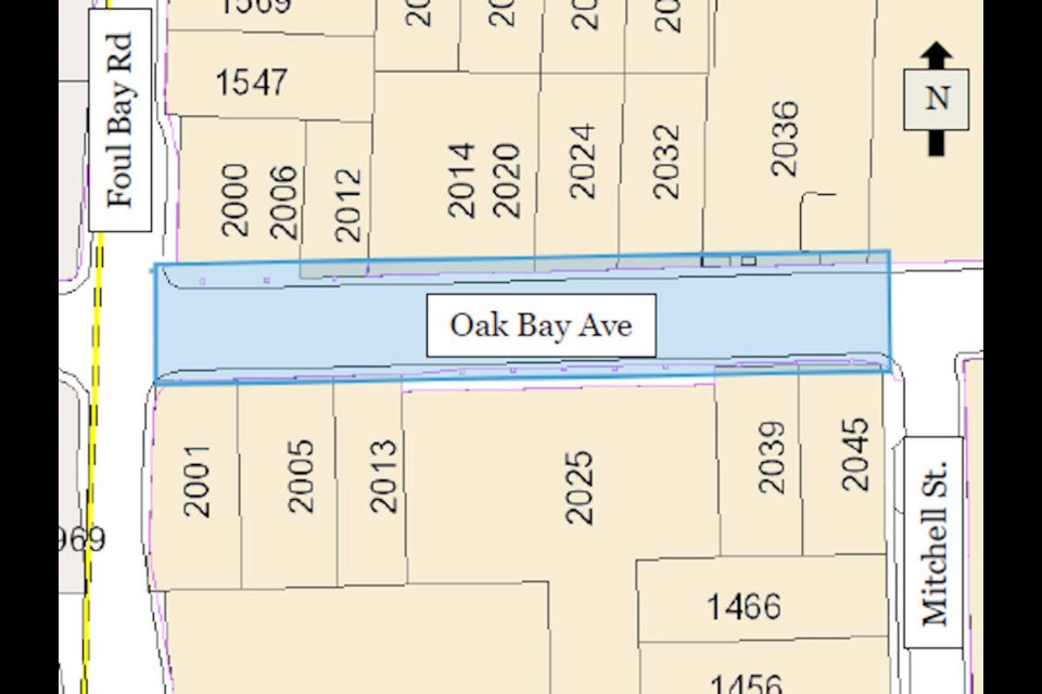 Affected road section on Oak Bay Avenue. DISTRICT OF OAK BAY