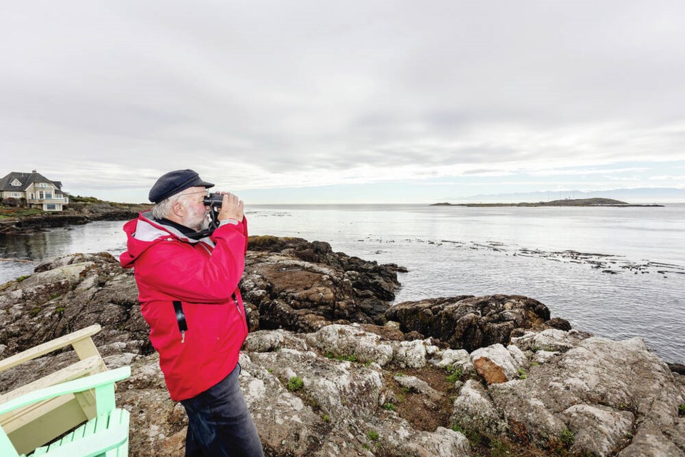 Jacques Sirois, chair of the Friends of the Victoria ­Harbour Bird Sanctuary, at Kitty Islet in Oak Bay. DARREN STONE, TIMES COLONIST 