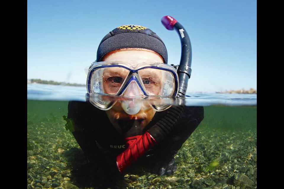 Sara Ellison, a local astrophysicist who is also an avid snorkeller, at Clover Point. Ellison has written a guidebook about snorkelling around Vancouver Island and the Gulf Islands, covering topics such as gear, safety, what to expect at different times of year and marine conditions.  ADRIAN LAM, TIMES COLONIST 