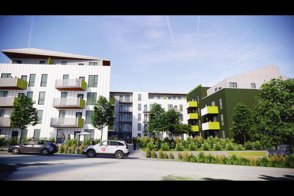 Rendering of a proposed purpose-built rental and seniors’ housing project in Central Saanich. VIA ARYZE DEVELOPMENTS 