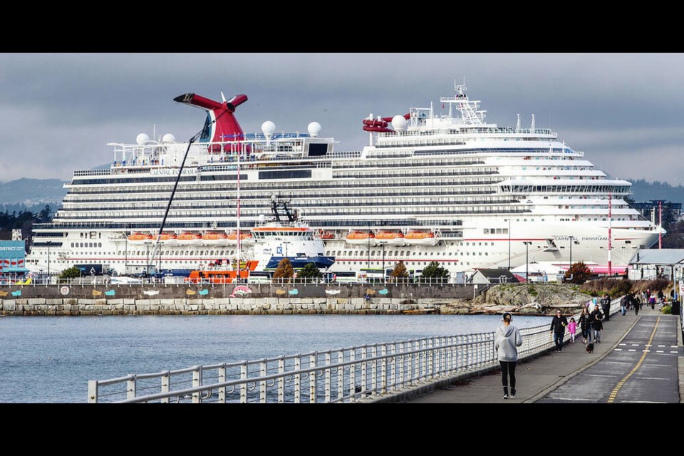 The cruise ship Carnival Panorama sits docked at Ogden Point on Wednesday. DARREN STONE, TIMES COLONIST 