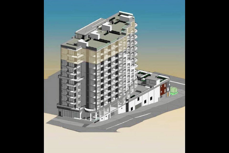 Artist’s rendering of a condominium building at 899 Esquimalt Rd. highlighting the two additional storeys which would lead to 16 more units. VIA TOWNSHIP OF ESQUIMALT 