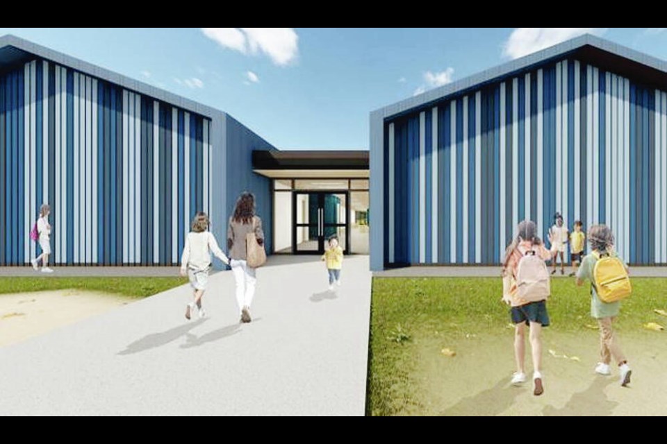 An artist’s rendering of the prefab classrooms at Ruth King 
Elementary School. VIA SOOKE SCHOOL DISTRICT 