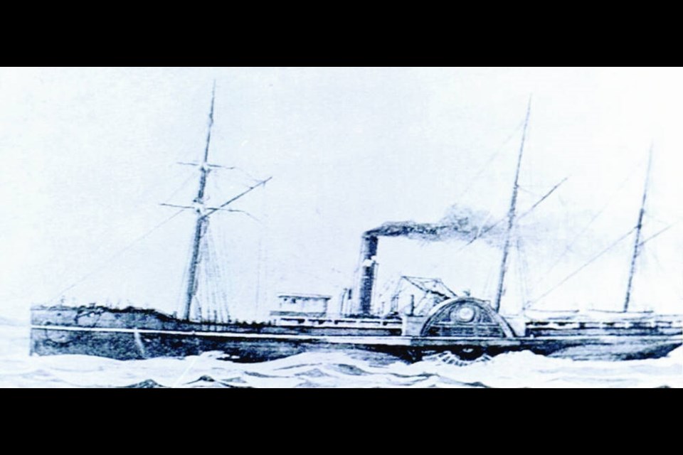 A painting of the 19th century steam ship SS Pacific, which in 1875 collided with the Orpheus and sank near Cape Flattery, Washington. VIA WIKIMEDIA COMMONS