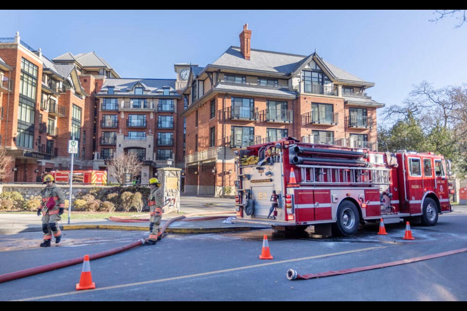 The Oak Bay Beach Hotel was evacuated on Friday as firefighters tackled a fire. DARREN STONE, TIMES COLONIST 