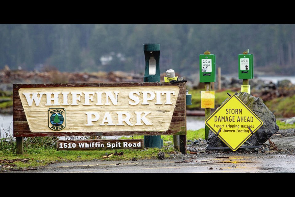 Whiffin Spit Park was closed on Monday, Jan. 22, 2024, to allow crews to clean up storm damage. DARREN STONE, TIMES COLONIST 