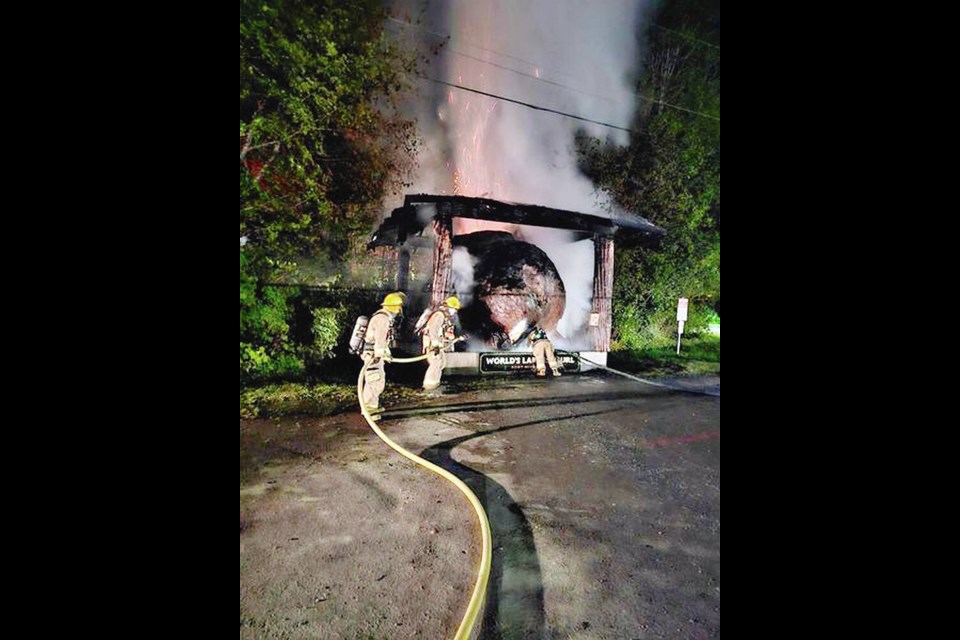 Firefighters battle the burl fire. PORT MCNEILL FIRE RESCUE 