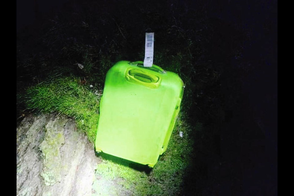 Challaine Emerson’s bright green suitcase was found by someone out for a walk, but it was empty. VIA CHALLAINE EMERSON 
