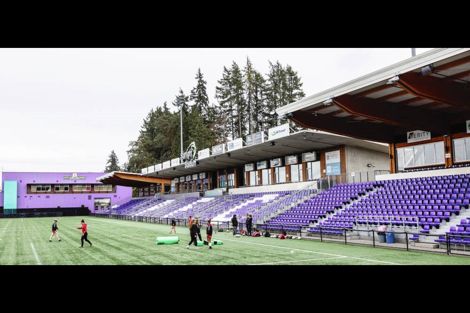 Starlight Stadium in Langford currently has 6,000 seats, but the city had promised in its original agreement with Pacific FC to expand it to 10,000 seats. DARREN STONE, TIMES COLONIST 