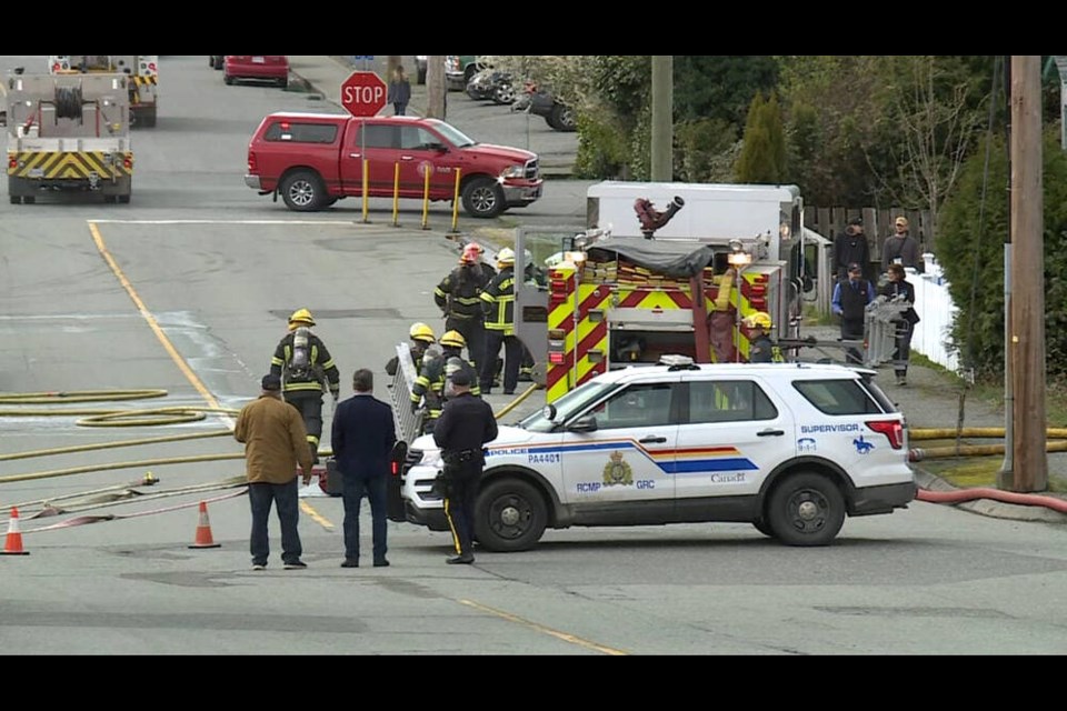 The RCMP explosive disposal team conducted a “controlled detonation” at a home in the 4800-block of Burde Street in Port Alberni on Wednesday, March 27, 2024. CHEK NEWS
