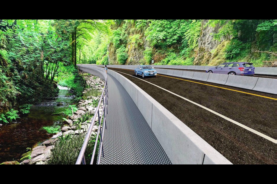 Artist’s rendering of a proposed cantilevered roadway, part of the Goldstream corridor project. 
B.C. MINISTRY OF TRANSPORTATION AND INFRASTRUCTURE 