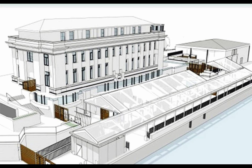 PHASE 1: An artist’s rendering of the temporary terminal at the Steamship building. VIA PROVINCE OF B.C. 
