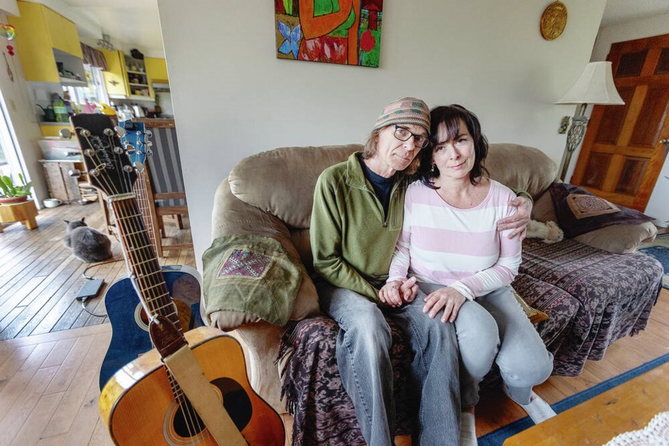 Elena Christians and husband Bernie Radelfinger who stayed in the hallways of Victoria General Hospital for weeks on three occasions since first being hospitalized in December with pancreatitis.    DARREN STONE, TIMES COLONIST