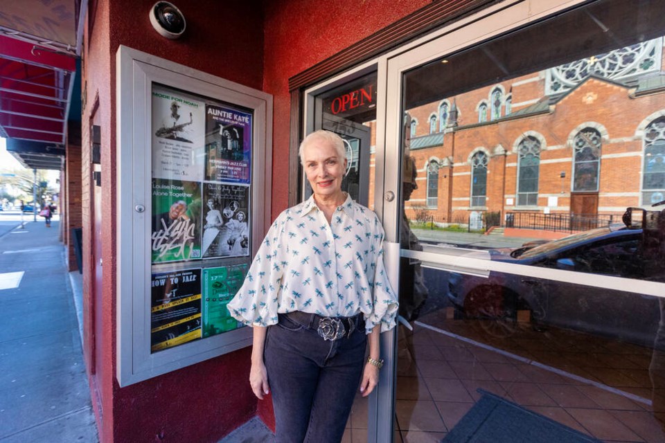 Heather Ferguson, chair of the board of the Arts On View Society, outside Hermann’s Jazz Club in Victoria on Monday, March 18, 2024. DARREN STONE, TIMES COLONIST 