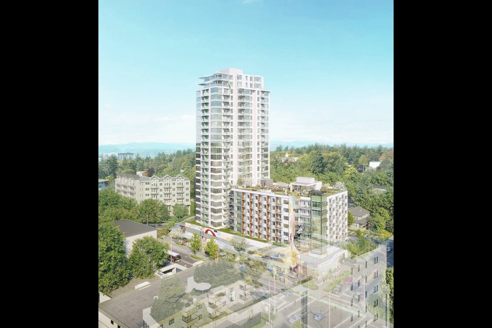 An artist’s rendering of the tower planned for 900 Esquimalt Rd. and 900 Carlton Terr. VIA GMC PROJECTS INC. 