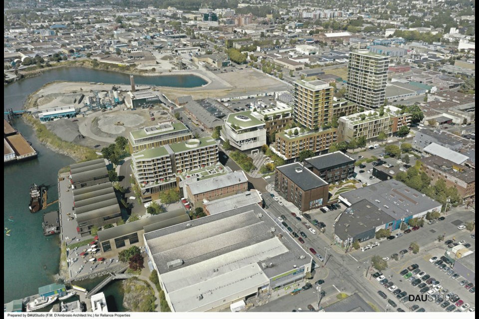 Overall view of the proposal to redeveloped nearly seven acres on the Capital Iron lands, extending from the Upper Harbour to Government Street, bordered by Discovery and Chatham streets. RELIANCE PROPERTIES 