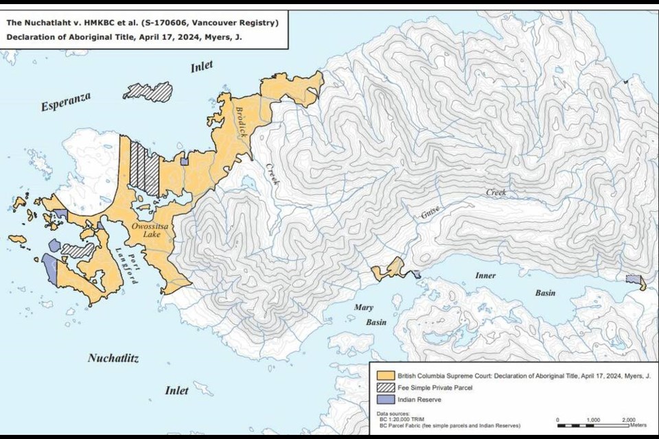 Map shows the portions of Nootka Island affected by the decision in orange. 