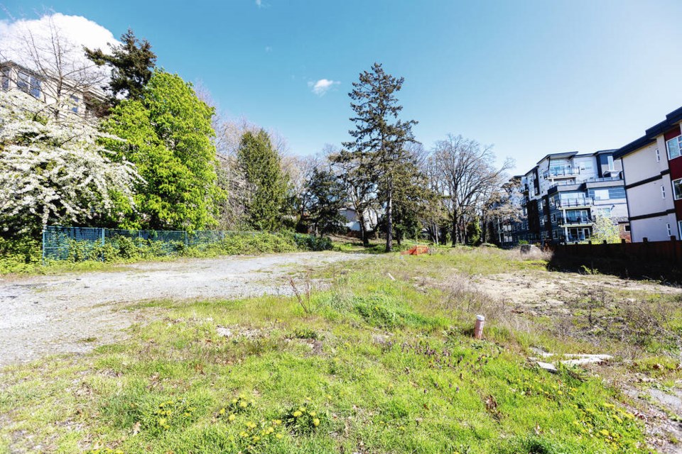 Lots at 3347 and 3351 Glasgow Ave. in Saanich, where a six-storey rental apartment building is planned. DARREN STONE, TIMES COLONIST 