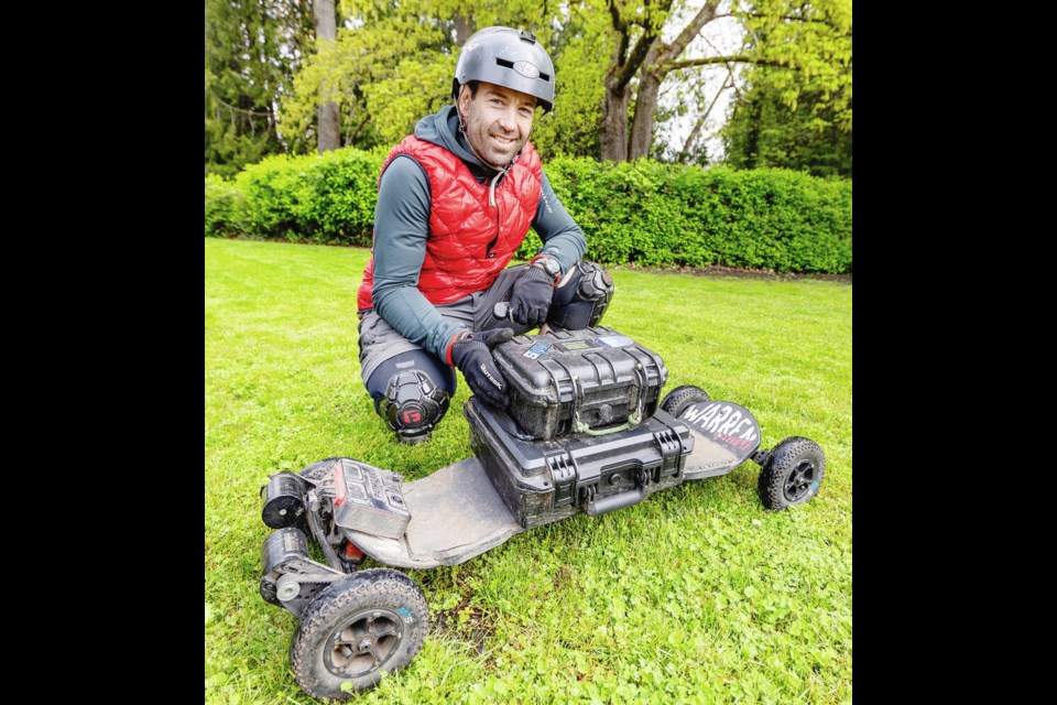 Bradley Smith plans to attempt to break three Guinness World Records for e-longboarding. DARREN STONE, TIMES COLONIST 