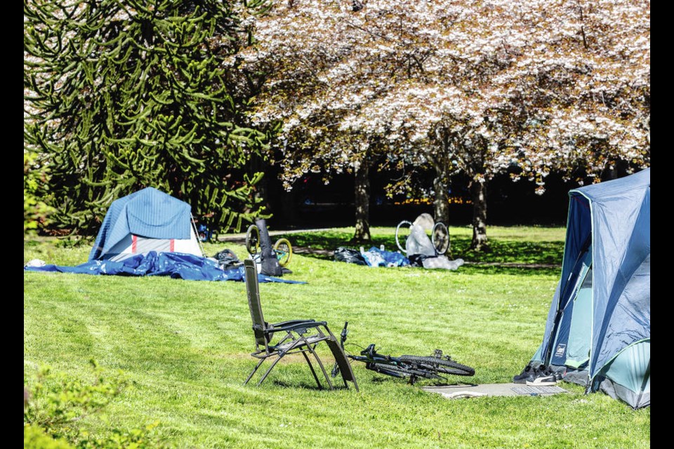 Tents in Irving Park in James Bay, where sheltering may be banned by this summer. DARREN STONE, TIMES COLONIST 