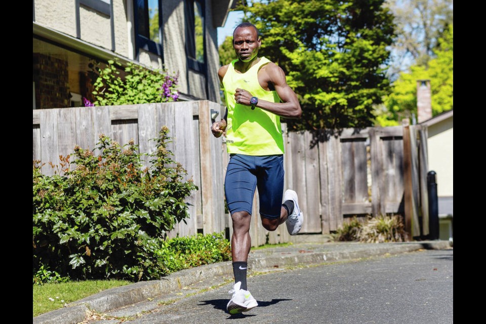 Kenyan refugee Joshua Koromei, whose running credentials include a two-hour, 29-minute personal best in the marathon, was pleased to discover when he arrived that Victoria is a running town. DARREN STONE, TIMES COLONIST 
