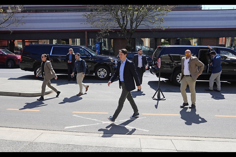 Prime Minister Justin Trudeau arrives at Victoria City Hall on Friday. ADRIAN LAM, TIMES COLONIST 