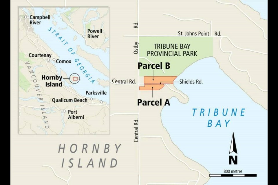 The province acquired the two properties on either side of Shields Road for $11.2 million in 2021. The deal adds the campground and forested land and foreshore — representing the last remaining beachfront on Tribune Bay — to the 235-acre provincial park. 