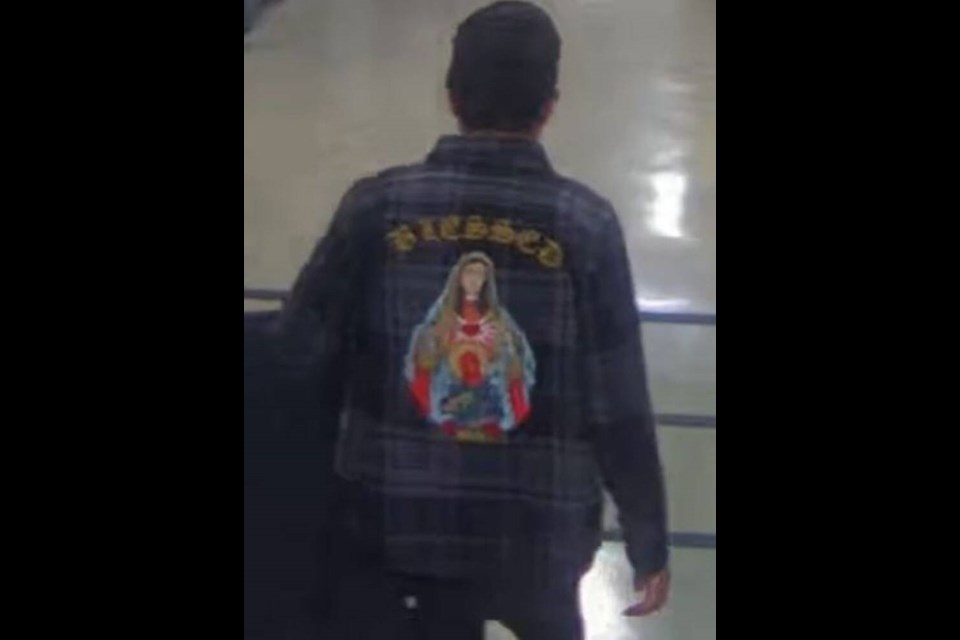 Voyeurism suspect had logo on jacket. VIA VICTORIA POLICE 