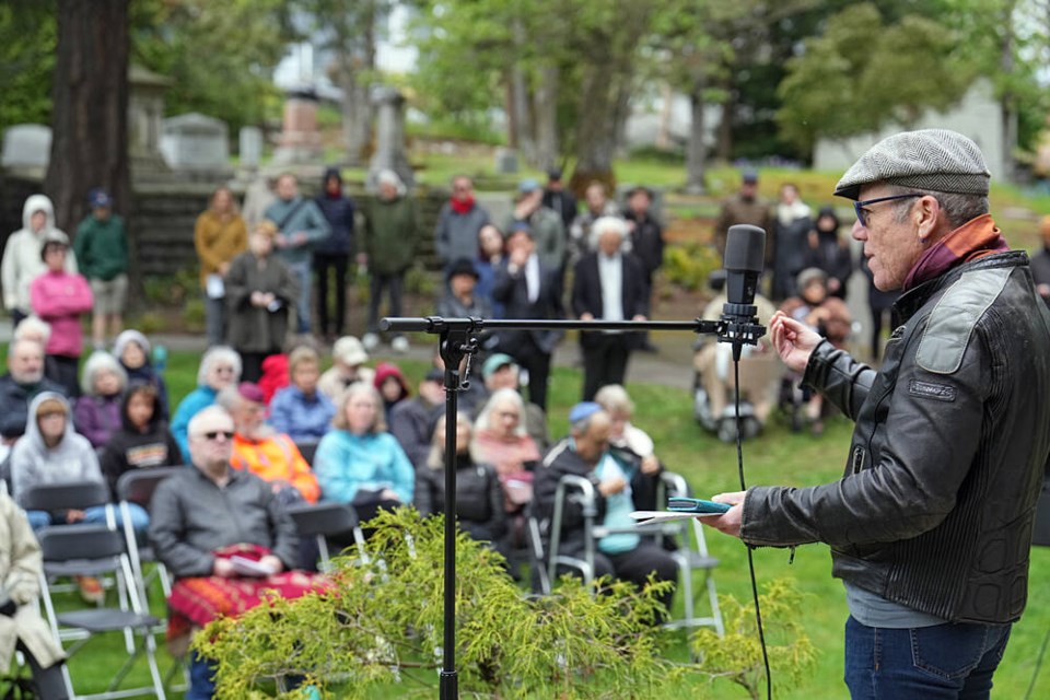 Rabbi Harry Brechner speaks at Yom HaShoah (Holocaust Remembrance Day) at the Victoria Jewish Cemetery in Victoria on Sunday. ADRIAN LAM, TIMES COLONIST. 