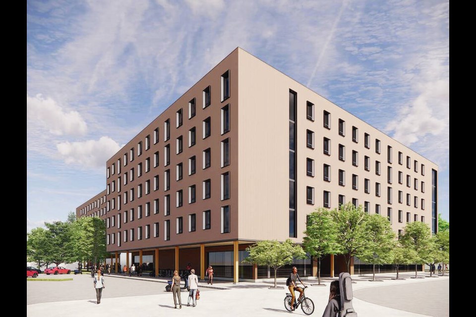An artist’s rendering of the planned student residence building at Camosun College. VIA CAMOSUN COLLEGE 