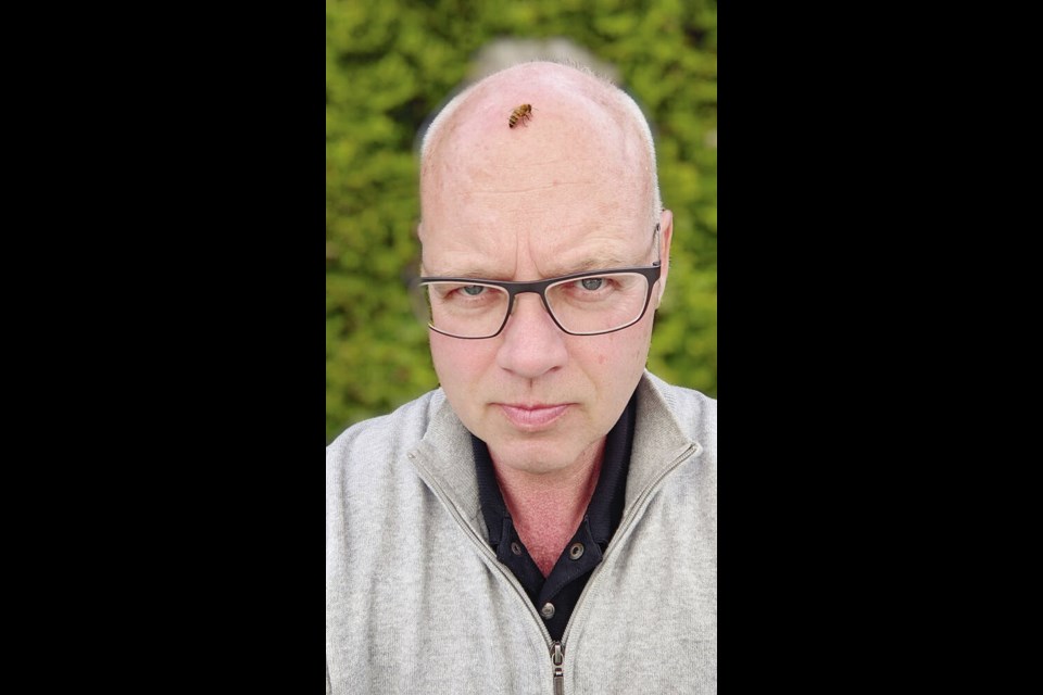 David Sovka with his best friend, A. Bee. It was that old love story you’ve heard a million times: boy meets bee, bee stings boy, boy goes into anaphylactic shock and rides ambulance to emergency room.	ROSEANNE SOVKA 