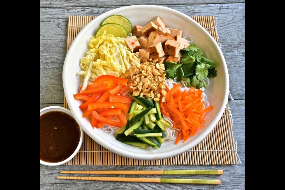 Enjoy this cool Asian-style vegetable rice noodle salad bowl on warm summer day. ERIC AKIS 